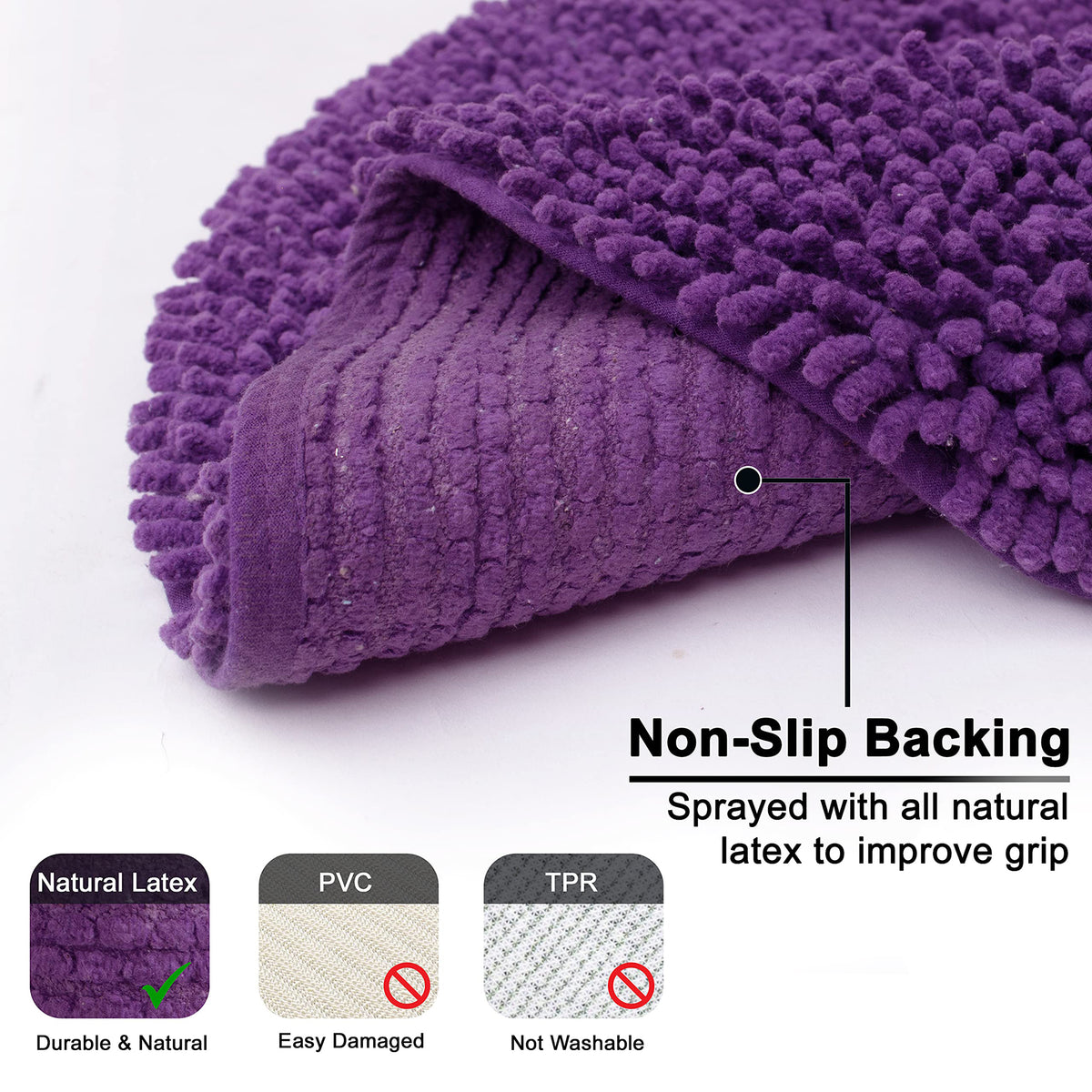 Chenille Shagg Round  Bath Mat - Egg Plant, 24" Round