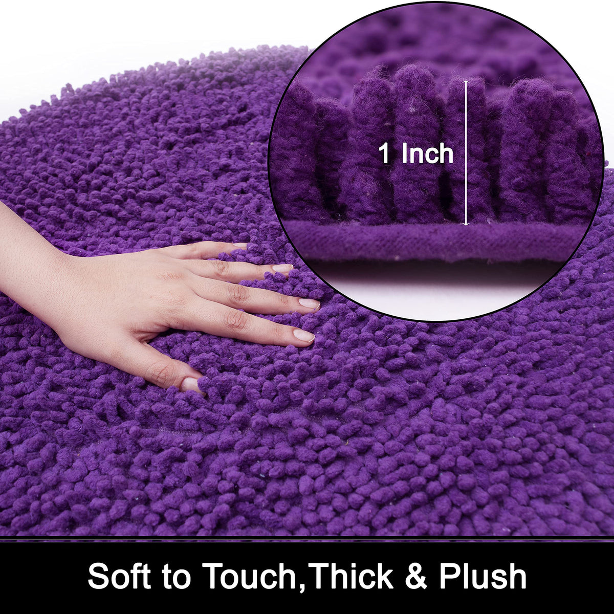 Chenille Shagg Round  Bath Mat - Egg Plant, 24" Round