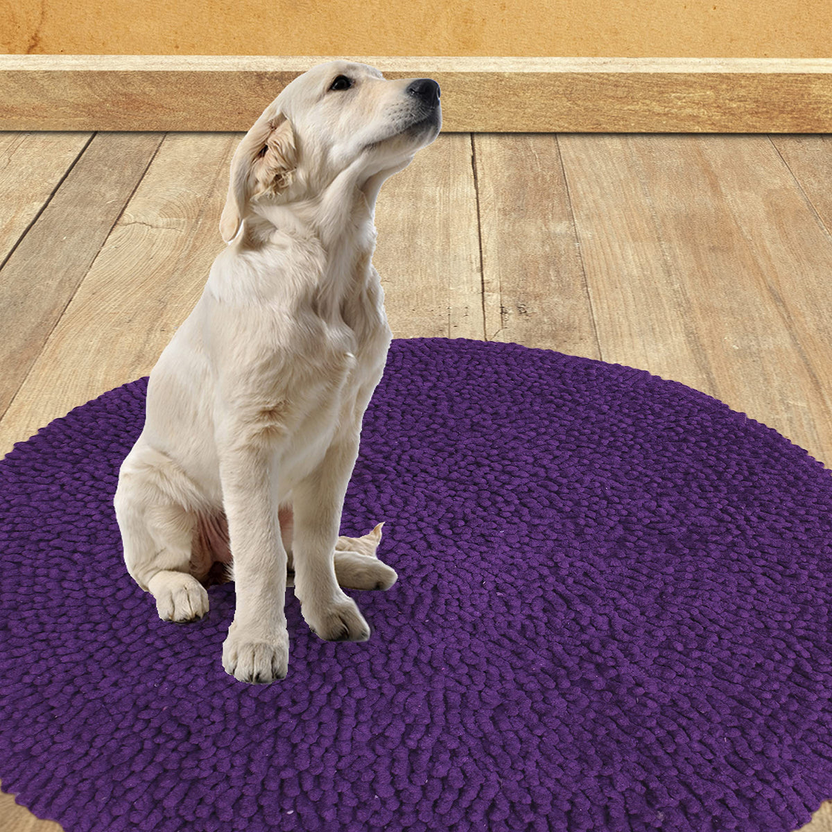Chenille Shagg Round  Bath Mat - Egg Plant, 24" Round