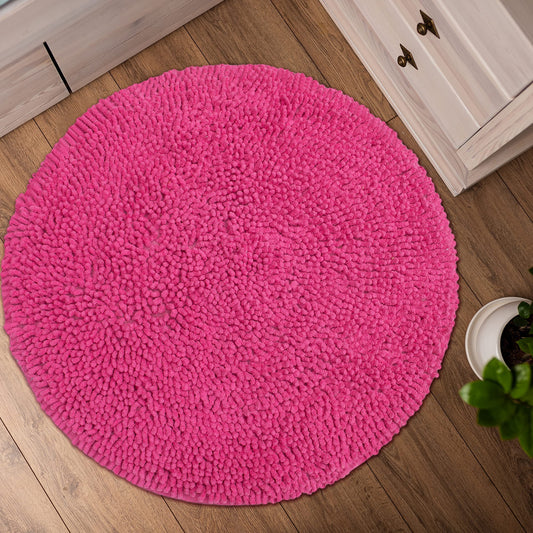 Chenille Shagg Round  Bath Mat - Hot Pink, 24" Round
