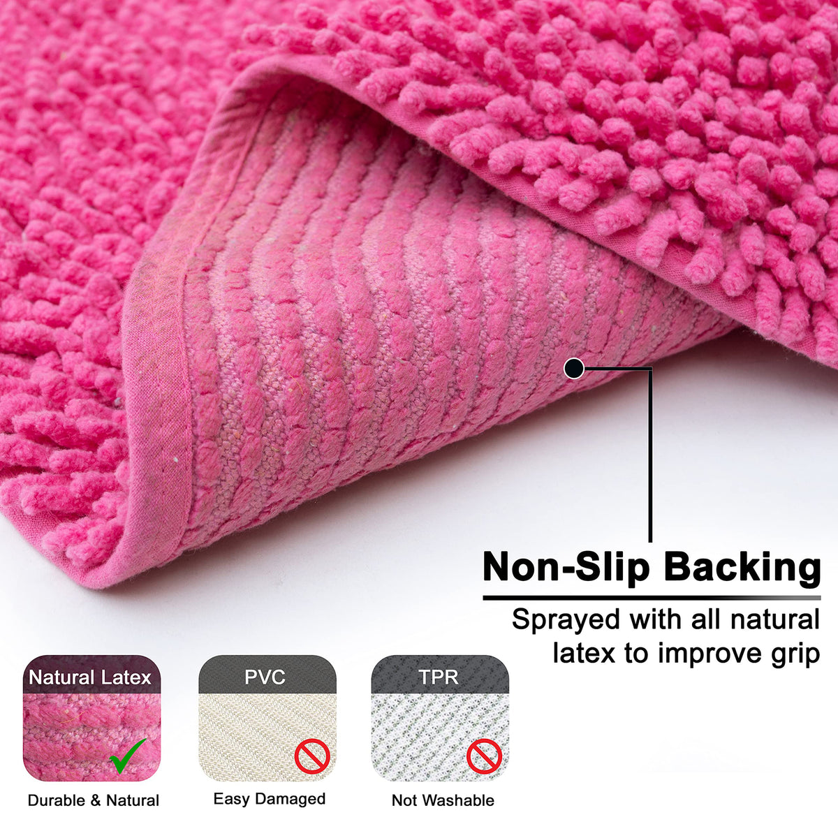 Chenille Shagg Round  Bath Mat - Hot Pink, 24" Round