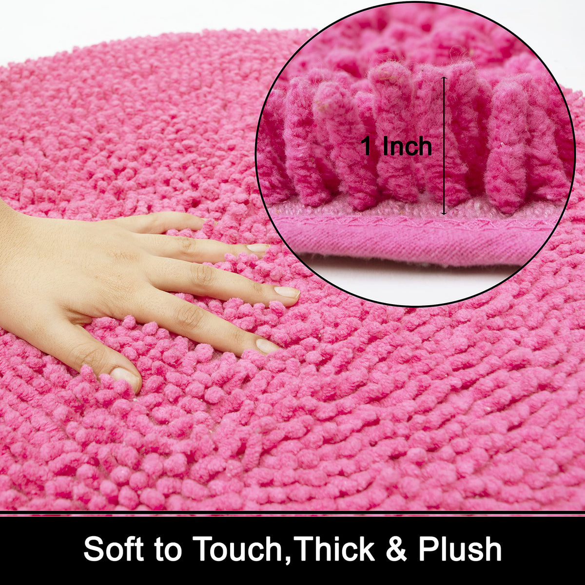 Chenille Shagg Round  Bath Mat - Hot Pink, 24" Round