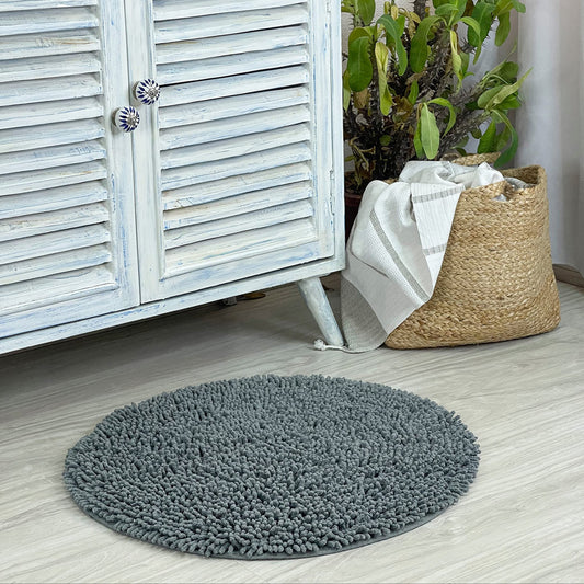 CHENILLE SHAGG ROUND  BATH MAT, 24'' RND, GREY