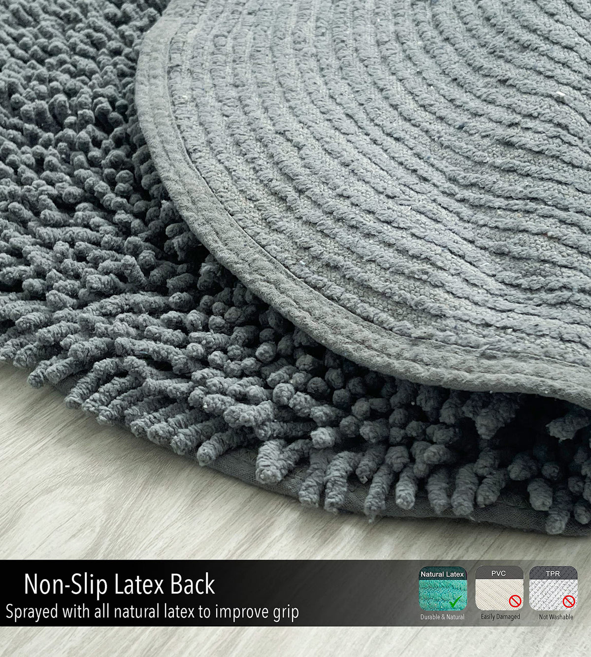CHENILLE SHAGG ROUND  BATH MAT, 24'' RND, GREY