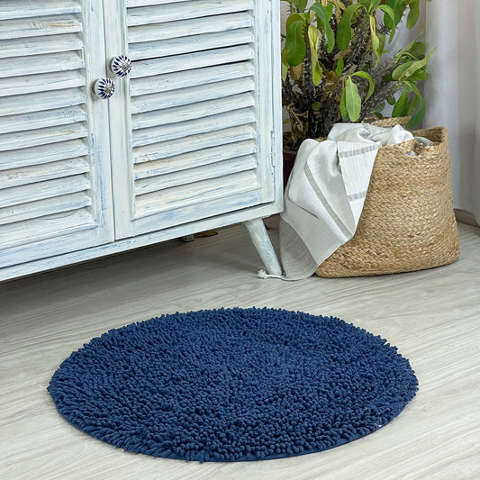 CHENILLE SHAGG ROUND  BATH MAT, 24'' RND, NAVY BLUE