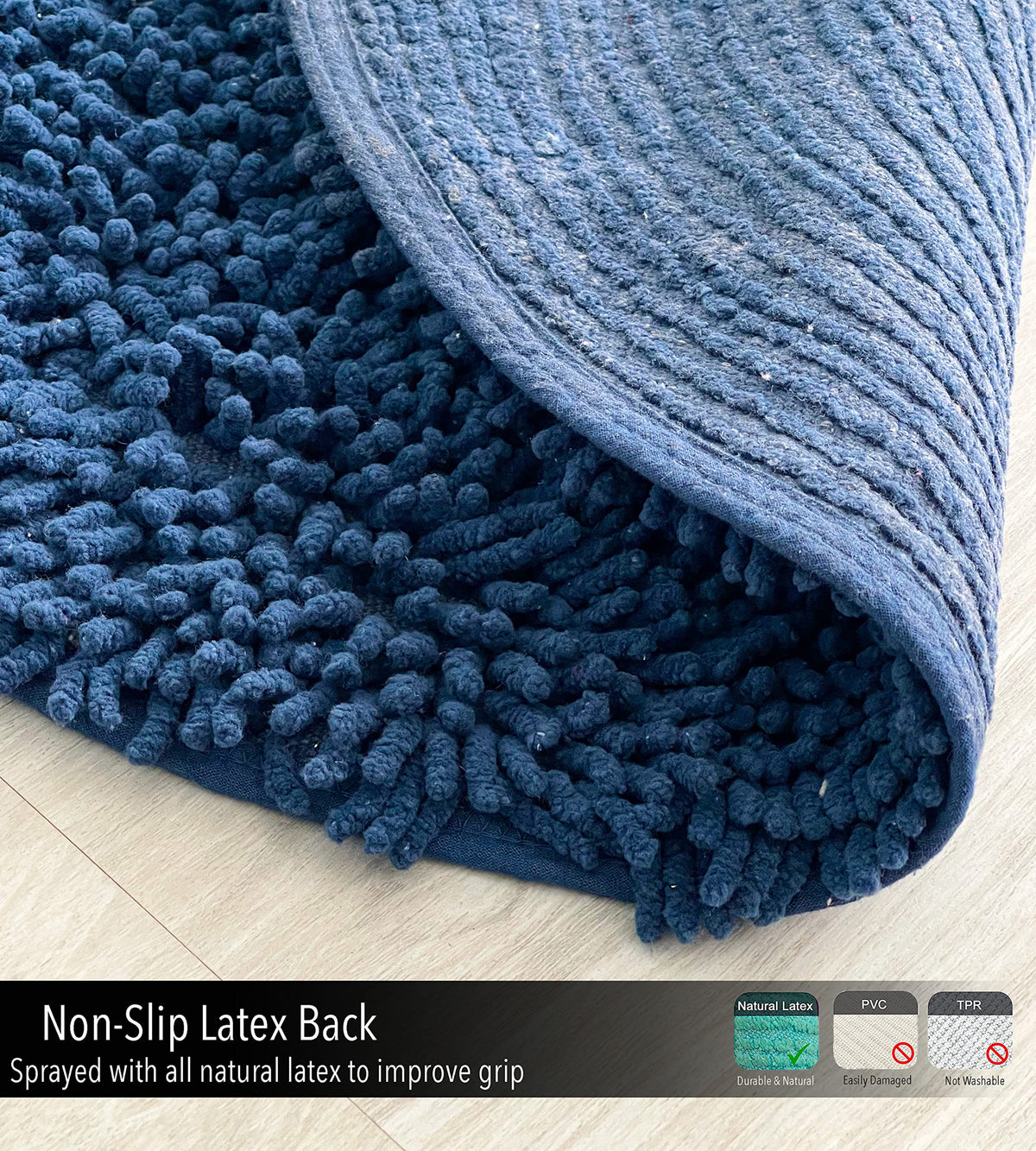 CHENILLE SHAGG ROUND  BATH MAT, 24'' RND, NAVY BLUE
