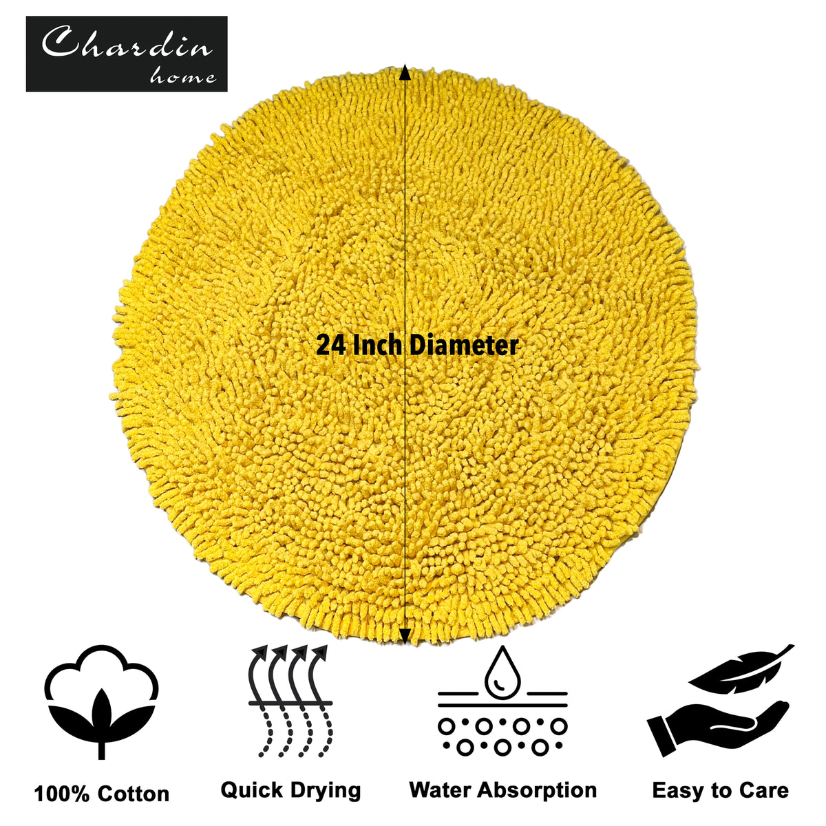 CHENILLE SHAGG ROUND  BATH MAT, 24'' RND, YELLOW