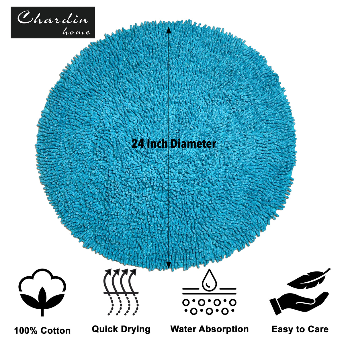 CHENILLE SHAGG ROUND  BATH MAT, 24'' RND, AQUA BLUE