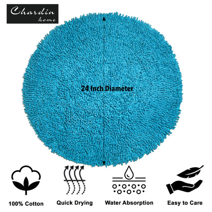CHENILLE SHAGG ROUND  BATH MAT, 24'' RND, AQUA BLUE