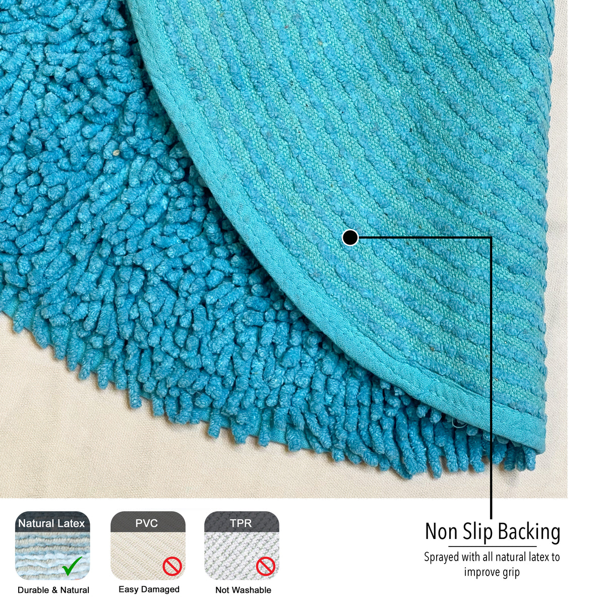 CHENILLE SHAGG ROUND  BATH MAT, 24'' RND, AQUA BLUE