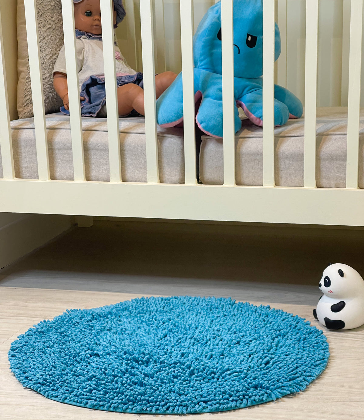 CHENILLE SHAGG ROUND  BATH MAT, 24'' RND, AQUA BLUE
