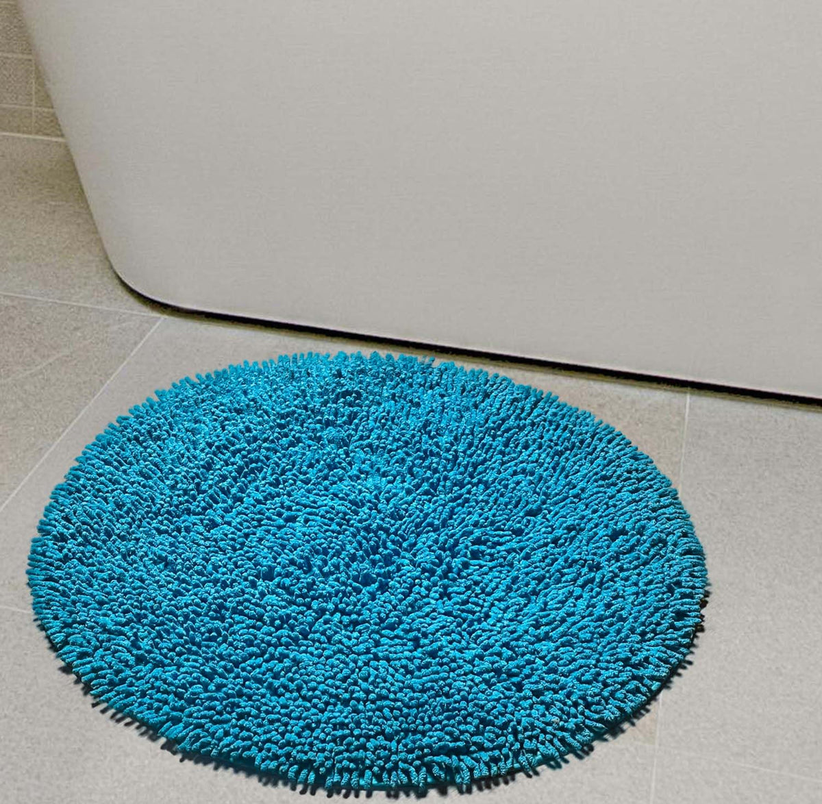 CHENILLE SHAGG ROUND  BATH MAT, 24'' RND, AQUA BLUE