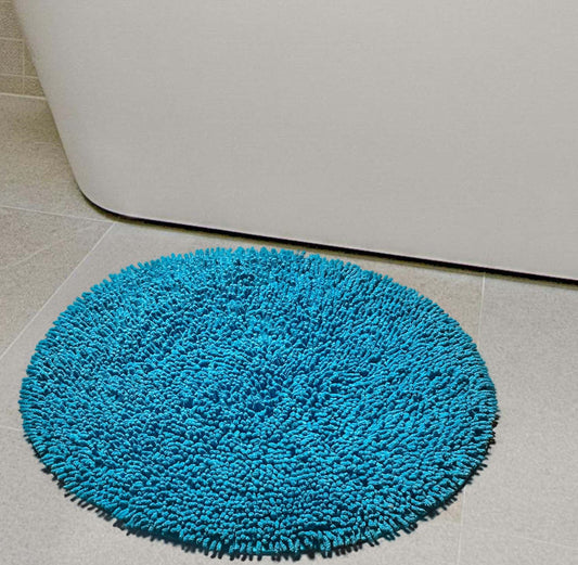 CHENILLE SHAGG ROUND  BATH MAT, 24'' RND, AQUA BLUE