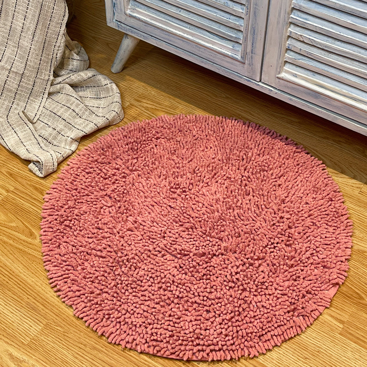CHENILLE SHAGG ROUND  BATH MAT, 24'' RND, BLUSH