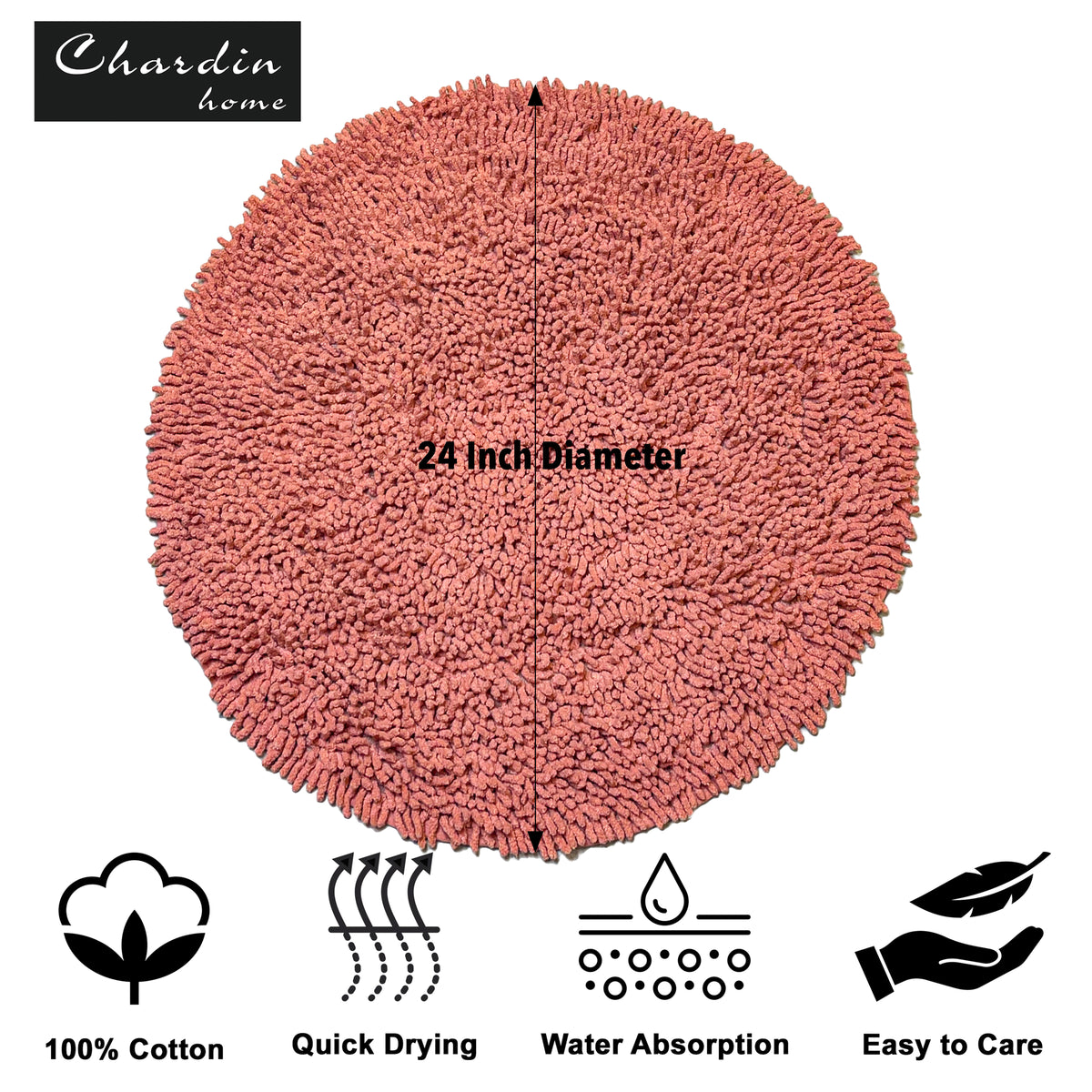 CHENILLE SHAGG ROUND  BATH MAT, 24'' RND, BLUSH