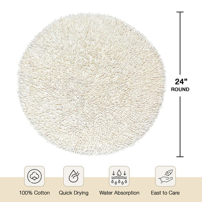 Chenille Shagg Round  Bath Mat - Ivory, 24" Round