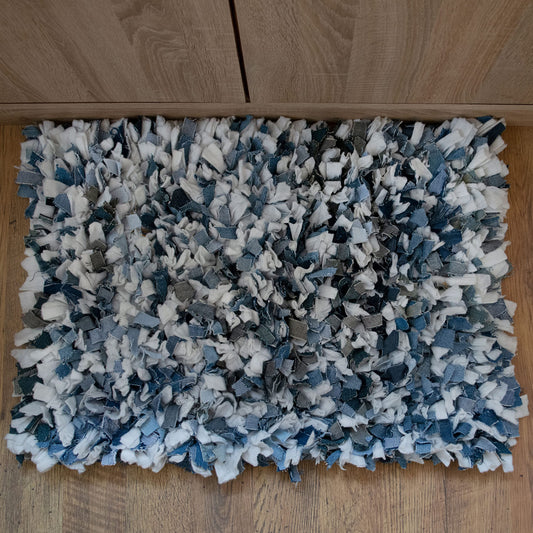 Rainbow Blue Shag Rug - Blue/White, 20''x30''