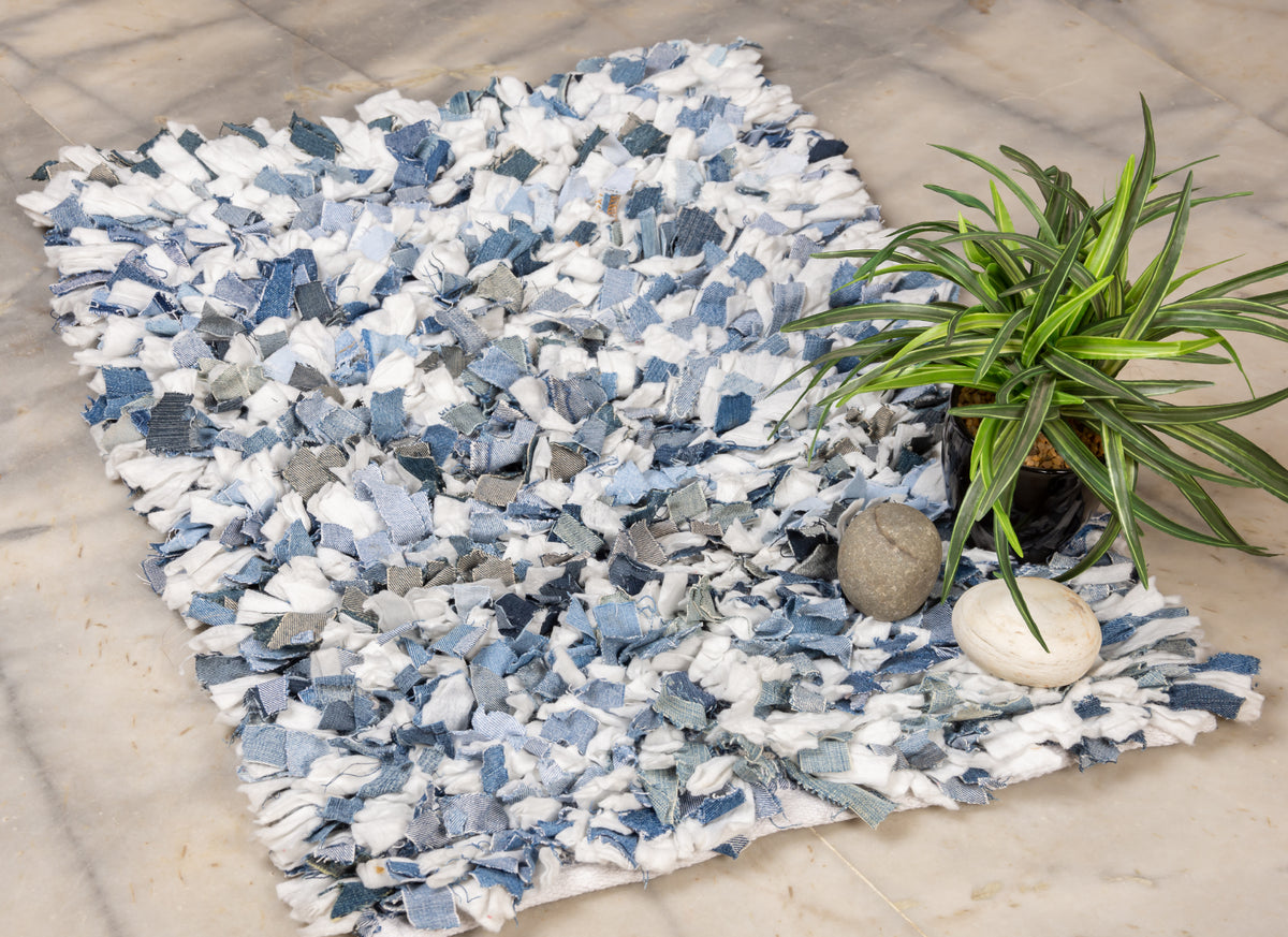 Rainbow Blue Shag Rug - Blue/White, 20''x30''