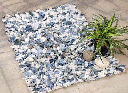 Rainbow Blue Shag Rug - Blue/White, 20''x30''