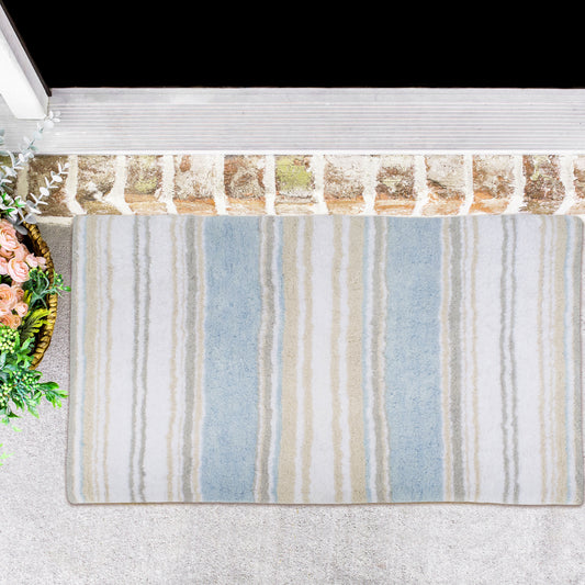 Maui Bath Mat - Coastal Blue/Beige/White, 21"x34"