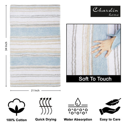 Maui Bath Mat - Coastal Blue/Beige/White, 21"x34"