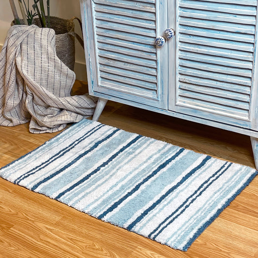 Maui Bath Mat - White-Blue, 21"x34"