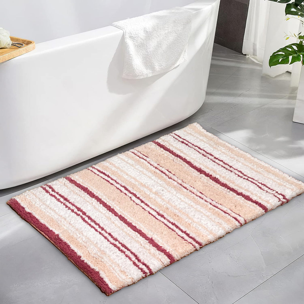 Maui Bath Mat - Rose-White, 21"x34"