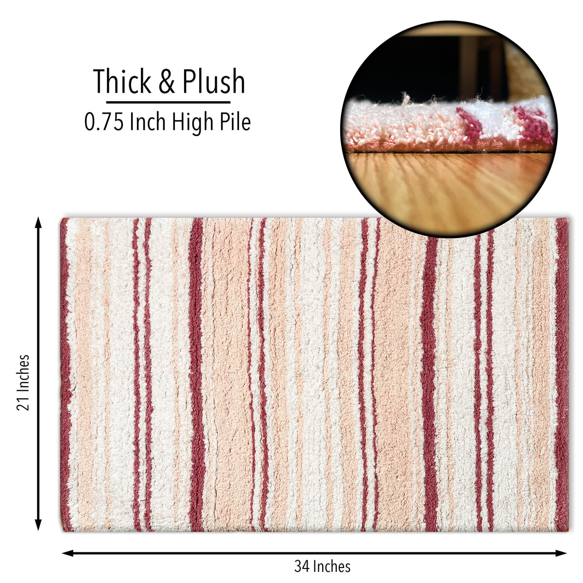 Maui Bath Mat - Rose-White, 21"x34"