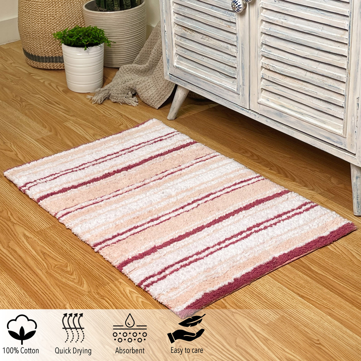 Maui Bath Mat - Rose-White, 21"x34"