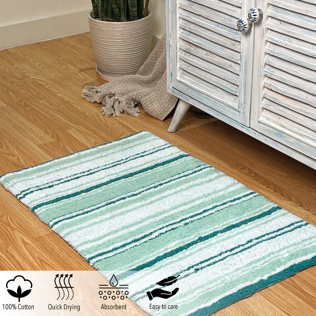 Maui Bath Mat - Teal-White, 21"x34"
