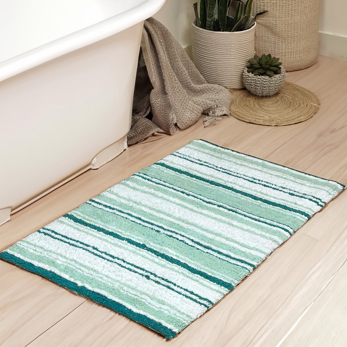 Maui Bath Mat - Teal-White, 21"x34"