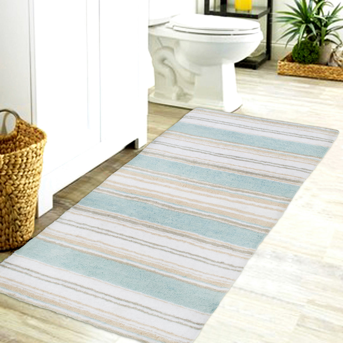 Maui Bath Runner - Coastal Blue/Beige/White, 24"x60"
