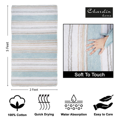 Maui Bath Runner - Coastal Blue/Beige/White, 24"x60"
