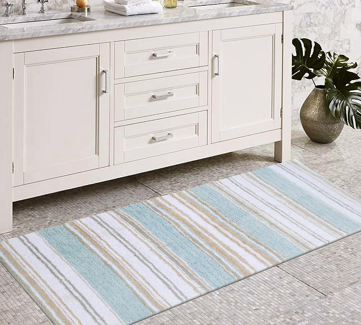 Maui Bath Runner - Coastal Blue/Beige/White, 24"x60"
