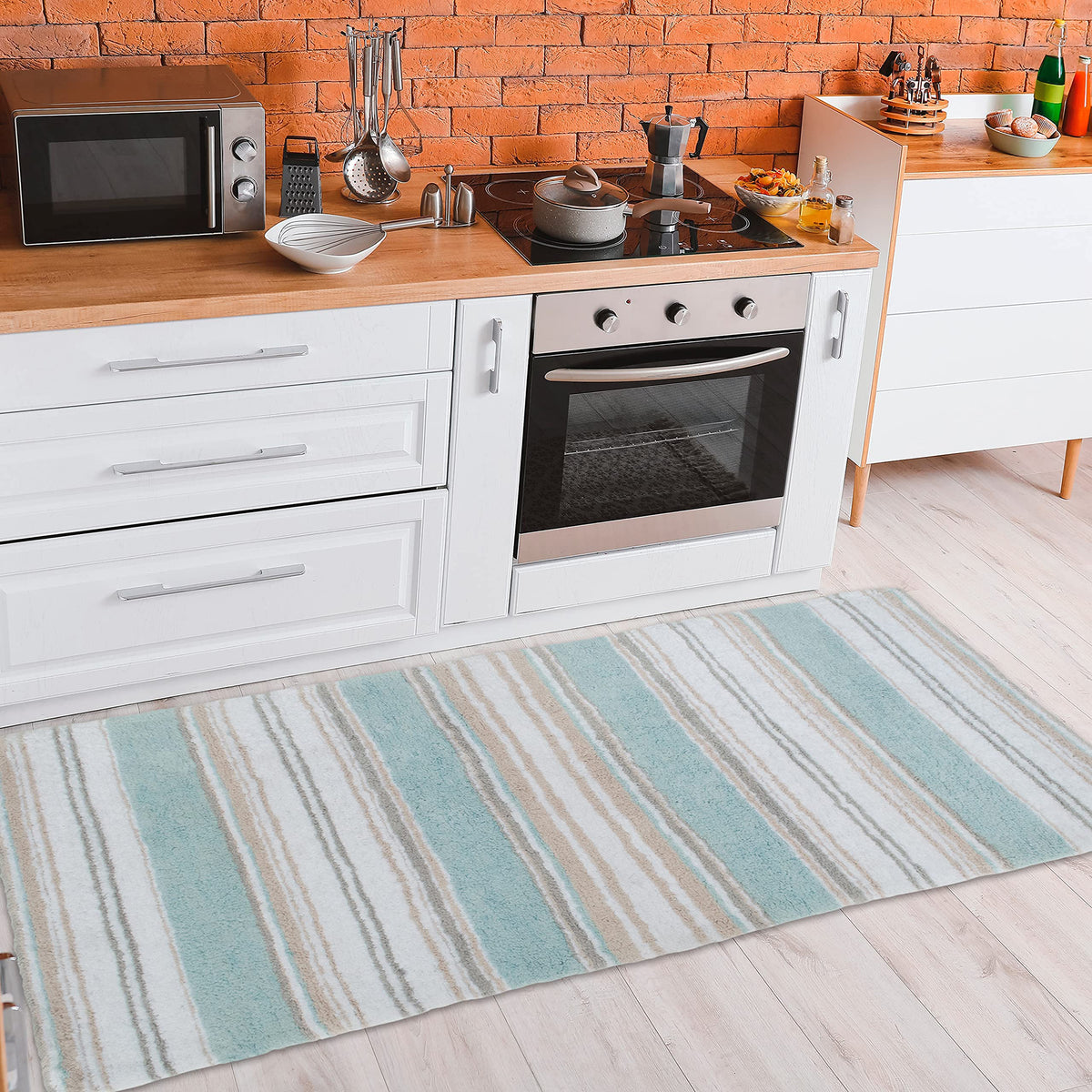 Maui Bath Runner - Coastal Blue/Beige/White, 24"x60"