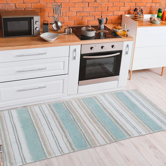 Maui Bath Runner - Coastal Blue/Beige/White, 24"x60"