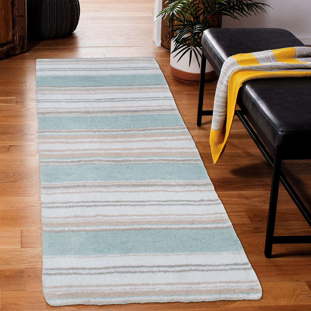 Maui Bath Runner - Coastal Blue/Beige/White, 24"x60"