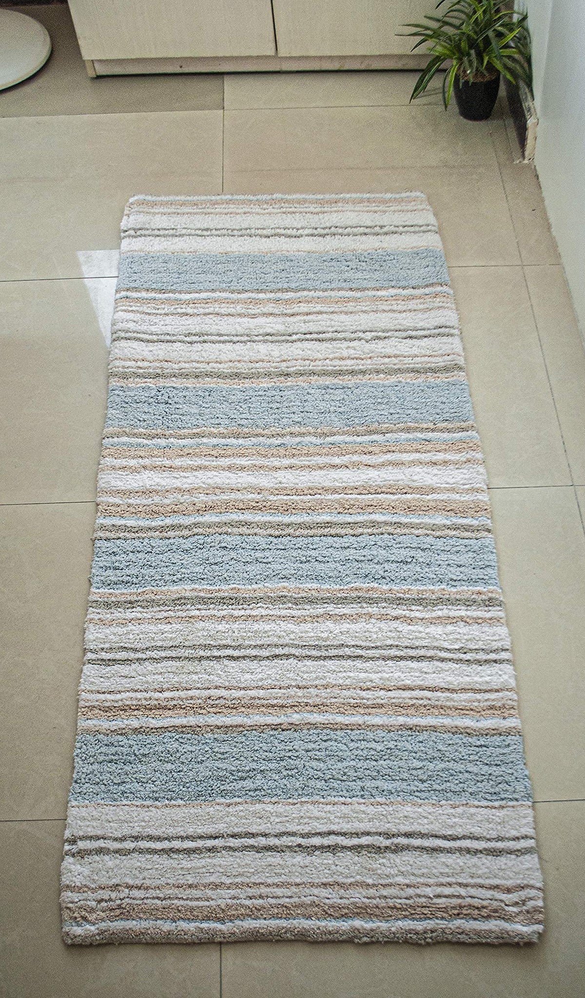 Maui Bath Runner - Coastal Blue/Beige/White, 24"x60"
