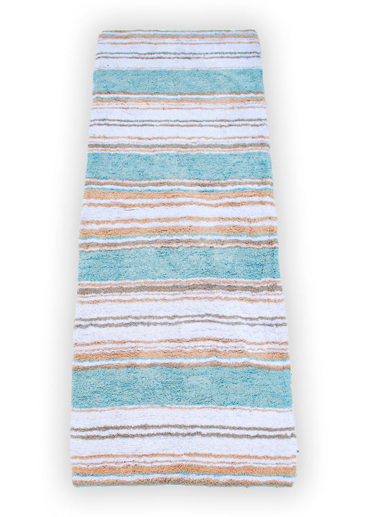 Maui Bath Runner - Coastal Blue/Beige/White, 24"x60"