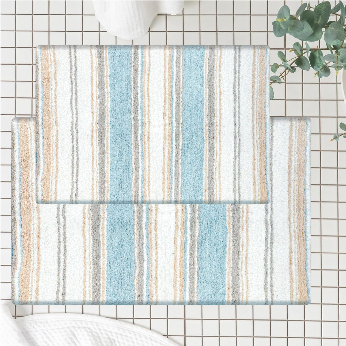 Maui 2 Pc Bath Set-Coastal Blue Beige-White,21''X34''/17''X24''