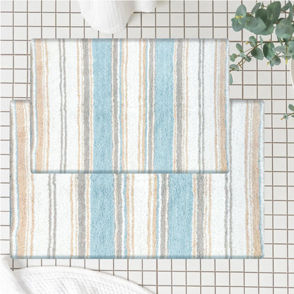 Maui 2 Pc Bath Set-Coastal Blue Beige-White,21''X34''/17''X24''