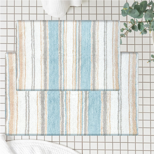 Maui 2 Pc Bath Set-Coastal Blue Beige-White,21''X34''/17''X24''