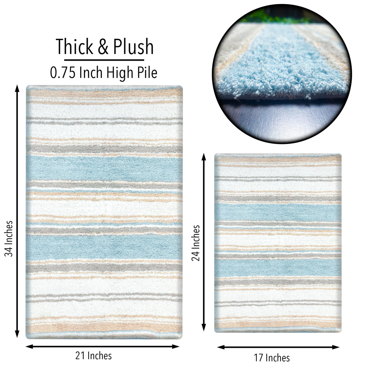 Maui 2 Pc Bath Set-Coastal Blue Beige-White,21''X34''/17''X24''