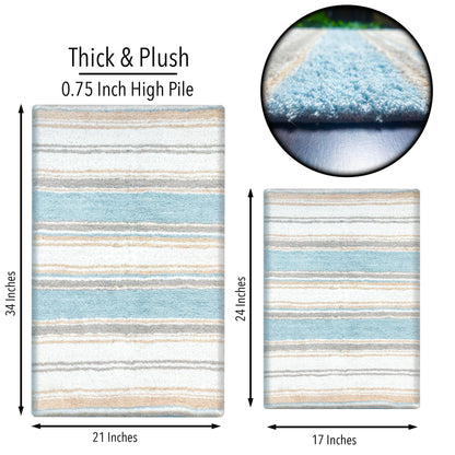 Maui 2 Pc Bath Set-Coastal Blue Beige-White,21''X34''/17''X24''