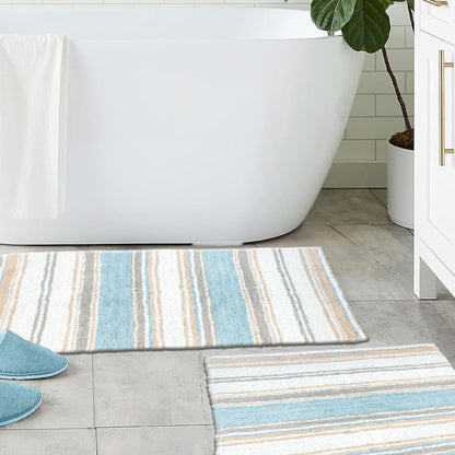 Maui 2 Pc Bath Set-Coastal Blue Beige-White,21''X34''/17''X24''