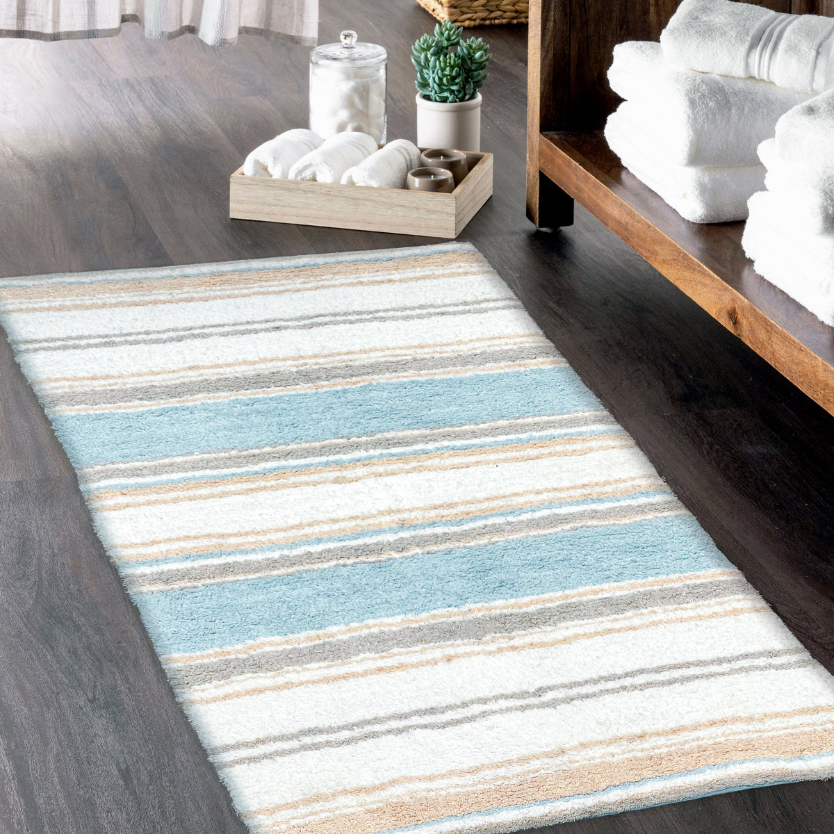 Maui 2 Pc Bath Set-Coastal Blue Beige-White,21''X34''/17''X24''