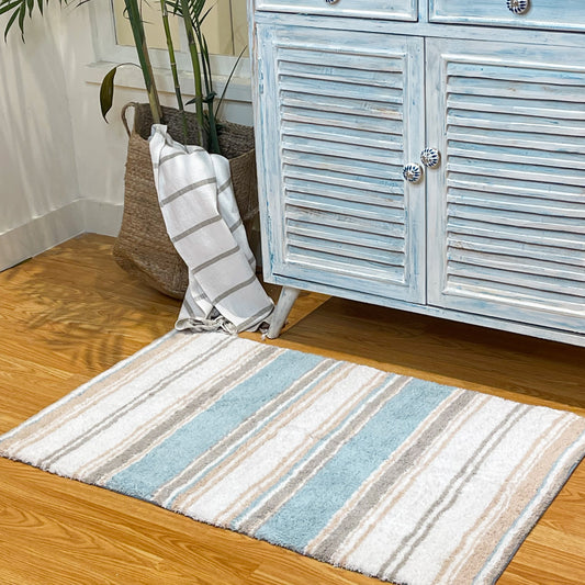 Maui Bath Mat - Coastal Blue/Beige/White, 24"x40"