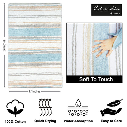Maui Bath Mat - Coastal Blue/Beige/White, 17"x24"
