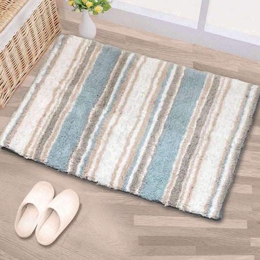 Maui Bath Mat - Coastal Blue/Beige/White, 17"x24"