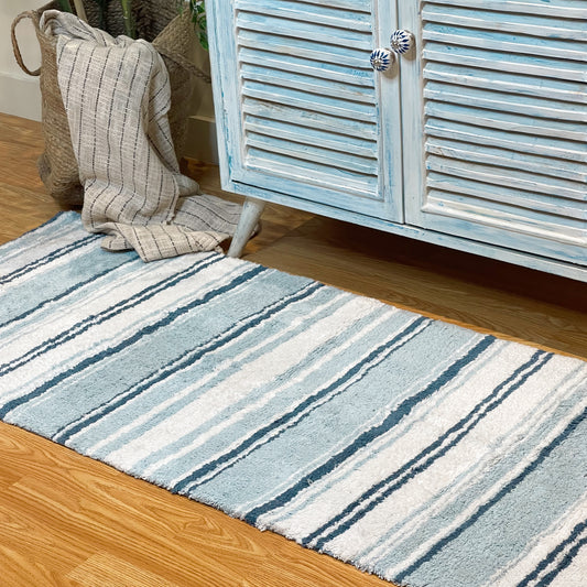 Maui Bath Runner - White-Blue, 24"x60"